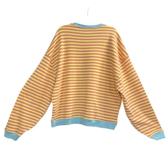 New Free People Classic Striped Oversized Crewneck In Orange Combo Women's Sz M - Picture 5 of 7